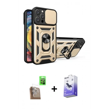 MARSİLYAN™- iPhone 16 Pro Kılıf Ahenk Klasik - Siyah Bilvis 5in1 5D Magic Hayalet Cam Ekran Koruyucu + Raze Metal Kamera Lens - CLTM