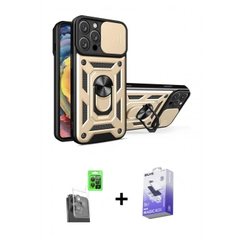 MARSİLYAN™- iPhone 16 Pro Kılıf Ahenk Klasik - Siyah Bilvis 5in1 5D Magic Hayalet Cam Ekran Koruyucu + Raze Metal Kamera Lens - SH