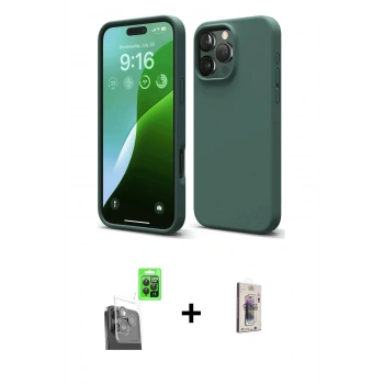 MARSİLYAN™- iPhone 16 Pro Kılıf Ahenk Serisi - Siyah Bilvis 3D Cam Ekran Koruyucu + Raze Metal Kamera Lens - SH