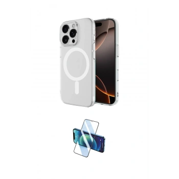 MARSİLYAN™- iPhone 16 Pro Kılıf Ahenk Yansıma Prime - Siyah 3D Antistatik Cam Ekran Koruyucu