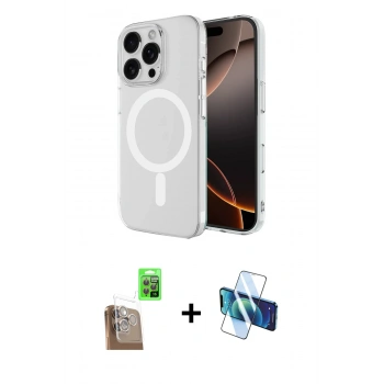MARSİLYAN™- iPhone 16 Pro Kılıf Ahenk Yansıma Prime - Siyah 3D Antistatik Cam Ekran Koruyucu + Raze Metal Kamera Lens - CLTM