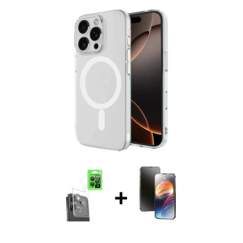 MARSİLYAN™- iPhone 16 Pro Kılıf Ahenk Yansıma Prime - Siyah 3D Antistatik Mat Seramik Nano Ekran Koruyucu + Raze Metal Kamera Lens - SH