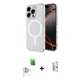 MARSİLYAN™- iPhone 16 Pro Kılıf Ahenk Yansıma Prime - Siyah Bilvis 0.18mm Plus Cam Ekran Koruyucu + Raze Metal Kamera Lens - BZ