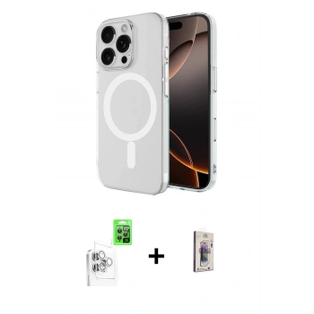 MARSİLYAN™- iPhone 16 Pro Kılıf Ahenk Yansıma Prime - Siyah Bilvis 3D Cam Ekran Koruyucu + Raze Metal Kamera Lens - BZ