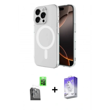 MARSİLYAN™- iPhone 16 Pro Kılıf Ahenk Yansıma Prime - Siyah Bilvis 5in1 3D Magic Cam Ekran Koruyucu + Raze Metal Kamera Lens - SH