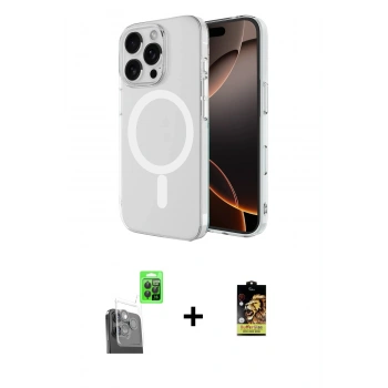 MARSİLYAN™- iPhone 16 Pro Kılıf Ahenk Yansıma Prime - Siyah Buffer Cam Ekran Koruyucu + Raze Metal Kamera Lens - SH