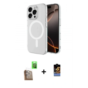 MARSİLYAN™- iPhone 16 Pro Kılıf Ahenk Yansıma Prime - Siyah Buffer Hayalet Cam Ekran Koruyucu + Raze Metal Kamera Lens - CLTM