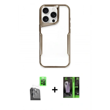 MARSİLYAN™- iPhone 16 Pro Kılıf Akış Çizgi Koleksiyonu - Şeffaf 360 Full Body Arka Koruyucu + Raze Metal Kamera Lens - SH