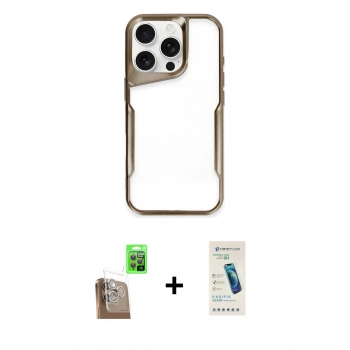 MARSİLYAN™- iPhone 16 Pro Kılıf Akış Çizgi Koleksiyonu - Şeffaf Pasifik Cam Ekran Koruyucu + Raze Metal Kamera Lens - CLTM