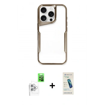 MARSİLYAN™- iPhone 16 Pro Kılıf Akış Çizgi Koleksiyonu - Şeffaf Pasifik Cam Ekran Koruyucu + Raze Metal Kamera Lens - BZ