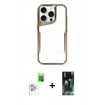 MARSİLYAN™- iPhone 16 Pro Kılıf Akış Çizgi Koleksiyonu - Siyah 360 Mat Full Body Arka Koruyucu + Raze Metal Kamera Lens - BZ