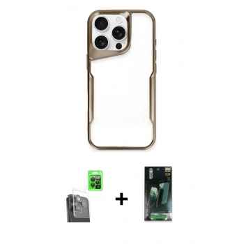 MARSİLYAN™- iPhone 16 Pro Kılıf Akış Çizgi Koleksiyonu - Siyah 360 Mat Full Body Arka Koruyucu + Raze Metal Kamera Lens - SH