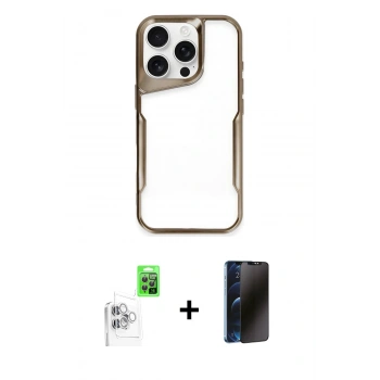 MARSİLYAN™- iPhone 16 Pro Kılıf Akış Çizgi Koleksiyonu - Siyah 3D Antistatik Hayalet Cam Ekran Koruyucu + Raze Metal Kamera Lens - BZ