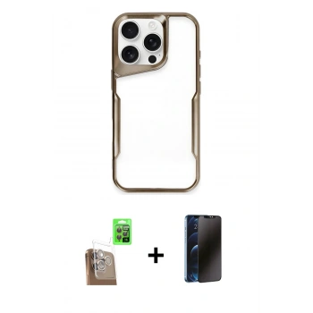 MARSİLYAN™- iPhone 16 Pro Kılıf Akış Çizgi Koleksiyonu - Siyah 3D Antistatik Hayalet Cam Ekran Koruyucu + Raze Metal Kamera Lens - CLTM