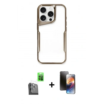 MARSİLYAN™- iPhone 16 Pro Kılıf Akış Çizgi Koleksiyonu - Siyah 3D Antistatik Mat Seramik Nano Ekran Koruyucu + Raze Metal Kamera Lens - SH