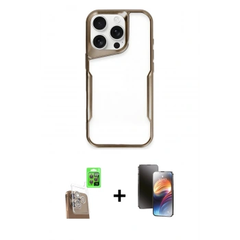 MARSİLYAN™- iPhone 16 Pro Kılıf Akış Çizgi Koleksiyonu - Siyah 3D Antistatik Mat Seramik Nano Ekran Koruyucu + Raze Metal Kamera Lens - CLTM