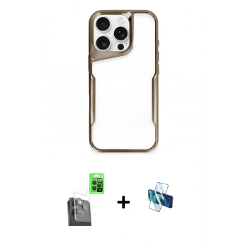 MARSİLYAN™- iPhone 16 Pro Kılıf Akış Çizgi Koleksiyonu - Siyah 3D Antistatik Seramik Nano Ekran Koruyucu + Raze Metal Kamera Lens - SH