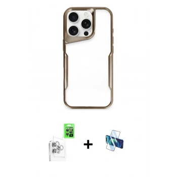 MARSİLYAN™- iPhone 16 Pro Kılıf Akış Çizgi Koleksiyonu - Siyah 3D Antistatik Seramik Nano Ekran Koruyucu + Raze Metal Kamera Lens - BZ