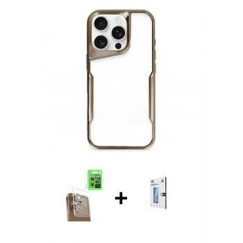 MARSİLYAN™- iPhone 16 Pro Kılıf Akış Çizgi Koleksiyonu - Siyah Bilvis 0.18mm Plus Cam Ekran Koruyucu + Raze Metal Kamera Lens - CLTM