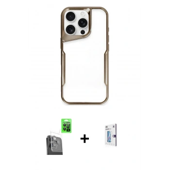 MARSİLYAN™- iPhone 16 Pro Kılıf Akış Çizgi Koleksiyonu - Siyah Bilvis 0.18mm Plus Cam Ekran Koruyucu + Raze Metal Kamera Lens - SH
