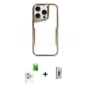MARSİLYAN™- iPhone 16 Pro Kılıf Akış Çizgi Koleksiyonu - Siyah Bilvis 3D Cam Ekran Koruyucu + Raze Metal Kamera Lens - BZ