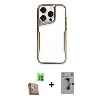 MARSİLYAN™- iPhone 16 Pro Kılıf Akış Çizgi Koleksiyonu - Siyah Bilvis 3D Mat Cam Ekran Koruyucu + Raze Metal Kamera Lens - CLTM