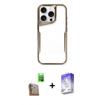 MARSİLYAN™- iPhone 16 Pro Kılıf Akış Çizgi Koleksiyonu - Siyah Bilvis 5in1 3D Magic Cam Ekran Koruyucu + Raze Metal Kamera Lens - CLTM