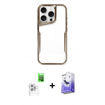 MARSİLYAN™- iPhone 16 Pro Kılıf Akış Çizgi Koleksiyonu - Siyah Bilvis 5in1 5D Magic Hayalet Cam Ekran Koruyucu + Raze Metal Kamera Lens - BZ