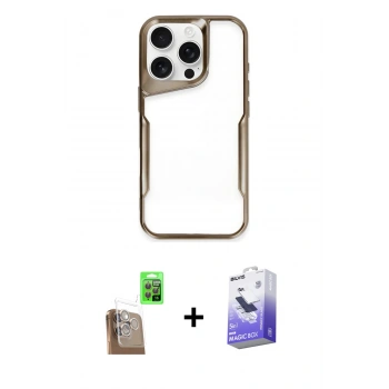 MARSİLYAN™- iPhone 16 Pro Kılıf Akış Çizgi Koleksiyonu - Siyah Bilvis 5in1 5D Magic Hayalet Cam Ekran Koruyucu + Raze Metal Kamera Lens - CLTM