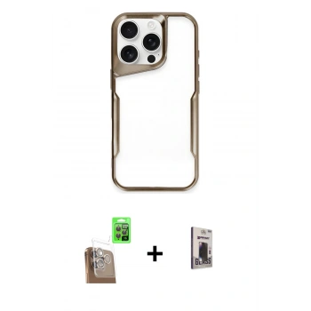 MARSİLYAN™- iPhone 16 Pro Kılıf Akış Çizgi Koleksiyonu - Siyah Bilvis Hayalet Cam Ekran Koruyucu + Raze Metal Kamera Lens - CLTM