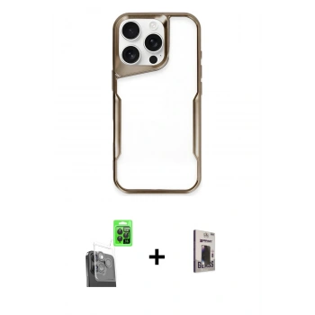 MARSİLYAN™- iPhone 16 Pro Kılıf Akış Çizgi Koleksiyonu - Siyah Bilvis Hayalet Cam Ekran Koruyucu + Raze Metal Kamera Lens - SH