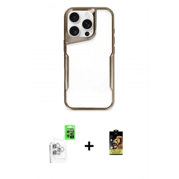 MARSİLYAN™- iPhone 16 Pro Kılıf Akış Çizgi Koleksiyonu - Siyah Buffer Cam Ekran Koruyucu + Raze Metal Kamera Lens - BZ