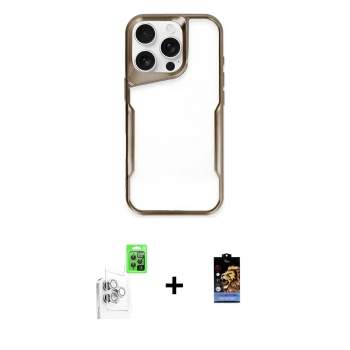 MARSİLYAN™- iPhone 16 Pro Kılıf Akış Çizgi Koleksiyonu - Siyah Buffer Hayalet Cam Ekran Koruyucu + Raze Metal Kamera Lens - BZ
