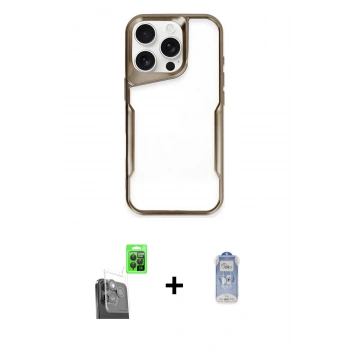 MARSİLYAN™- iPhone 16 Pro Kılıf Akış Çizgi Koleksiyonu - Siyah Joko Magic 5D Cam + Raze Metal Kamera Lens - SH