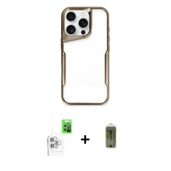 MARSİLYAN™- iPhone 16 Pro Kılıf Akış Çizgi Koleksiyonu - Siyah Joko Magic 5D Hayalet Cam + Raze Metal Kamera Lens - BZ