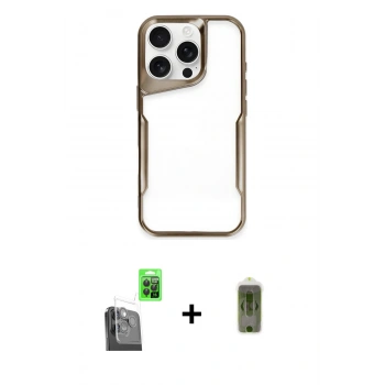 MARSİLYAN™- iPhone 16 Pro Kılıf Akış Çizgi Koleksiyonu - Siyah Joko Magic 5D Hayalet Cam + Raze Metal Kamera Lens - SH