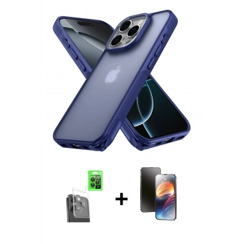 MARSİLYAN™- iPhone 16 Pro Kılıf Atlas Form - Siyah 3D Antistatik Mat Seramik Nano Ekran Koruyucu + Raze Metal Kamera Lens - SH