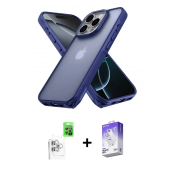MARSİLYAN™- iPhone 16 Pro Kılıf Atlas Form - Siyah Bilvis 5in1 3D Magic Cam Ekran Koruyucu + Raze Metal Kamera Lens - BZ