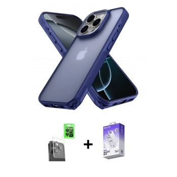MARSİLYAN™- iPhone 16 Pro Kılıf Atlas Form - Siyah Bilvis 5in1 3D Magic Cam Ekran Koruyucu + Raze Metal Kamera Lens - SH