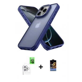 MARSİLYAN™- iPhone 16 Pro Kılıf Atlas Form - Siyah Buffer Hayalet Cam Ekran Koruyucu + Raze Metal Kamera Lens - BZ
