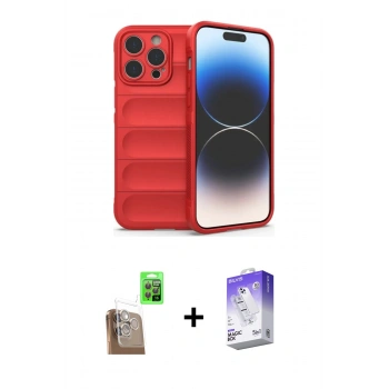 MARSİLYAN™- iPhone 16 Pro Kılıf Atlas Koleksiyonu - Siyah Bilvis 5in1 3D Magic Cam Ekran Koruyucu + Raze Metal Kamera Lens - CLTM