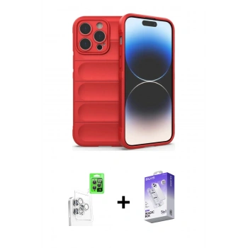 MARSİLYAN™- iPhone 16 Pro Kılıf Atlas Koleksiyonu - Siyah Bilvis 5in1 3D Magic Cam Ekran Koruyucu + Raze Metal Kamera Lens - BZ