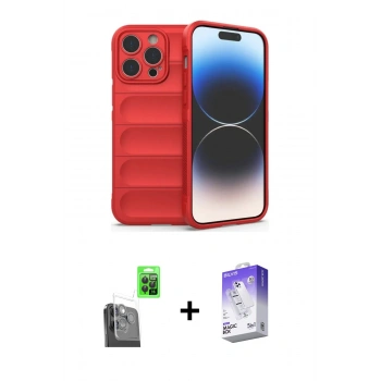 MARSİLYAN™- iPhone 16 Pro Kılıf Atlas Koleksiyonu - Siyah Bilvis 5in1 3D Magic Cam Ekran Koruyucu + Raze Metal Kamera Lens - SH