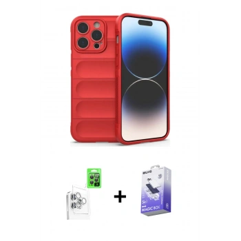 MARSİLYAN™- iPhone 16 Pro Kılıf Atlas Koleksiyonu - Siyah Bilvis 5in1 5D Magic Hayalet Cam Ekran Koruyucu + Raze Metal Kamera Lens - BZ