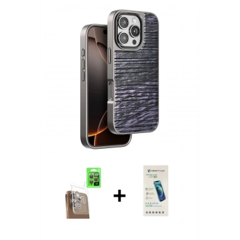 MARSİLYAN™- iPhone 16 Pro Kılıf Atlas Minimal Özel Seri - Şeffaf Pasifik Cam Ekran Koruyucu + Raze Metal Kamera Lens - CLTM