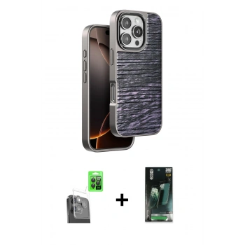 MARSİLYAN™- iPhone 16 Pro Kılıf Atlas Minimal Özel Seri - Siyah 360 Mat Full Body Arka Koruyucu + Raze Metal Kamera Lens - SH