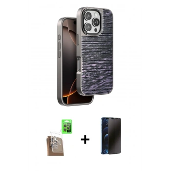 MARSİLYAN™- iPhone 16 Pro Kılıf Atlas Minimal Özel Seri - Siyah 3D Antistatik Hayalet Cam Ekran Koruyucu + Raze Metal Kamera Lens - CLTM