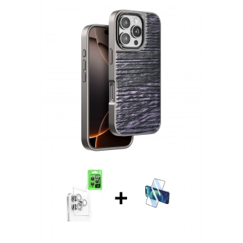 MARSİLYAN™- iPhone 16 Pro Kılıf Atlas Minimal Özel Seri - Siyah 3D Antistatik Seramik Nano Ekran Koruyucu + Raze Metal Kamera Lens - BZ