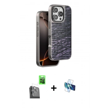 MARSİLYAN™- iPhone 16 Pro Kılıf Atlas Minimal Özel Seri - Siyah 3D Antistatik Seramik Nano Ekran Koruyucu + Raze Metal Kamera Lens - SH