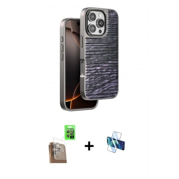 MARSİLYAN™- iPhone 16 Pro Kılıf Atlas Minimal Özel Seri - Siyah 3D Antistatik Seramik Nano Ekran Koruyucu + Raze Metal Kamera Lens - CLTM